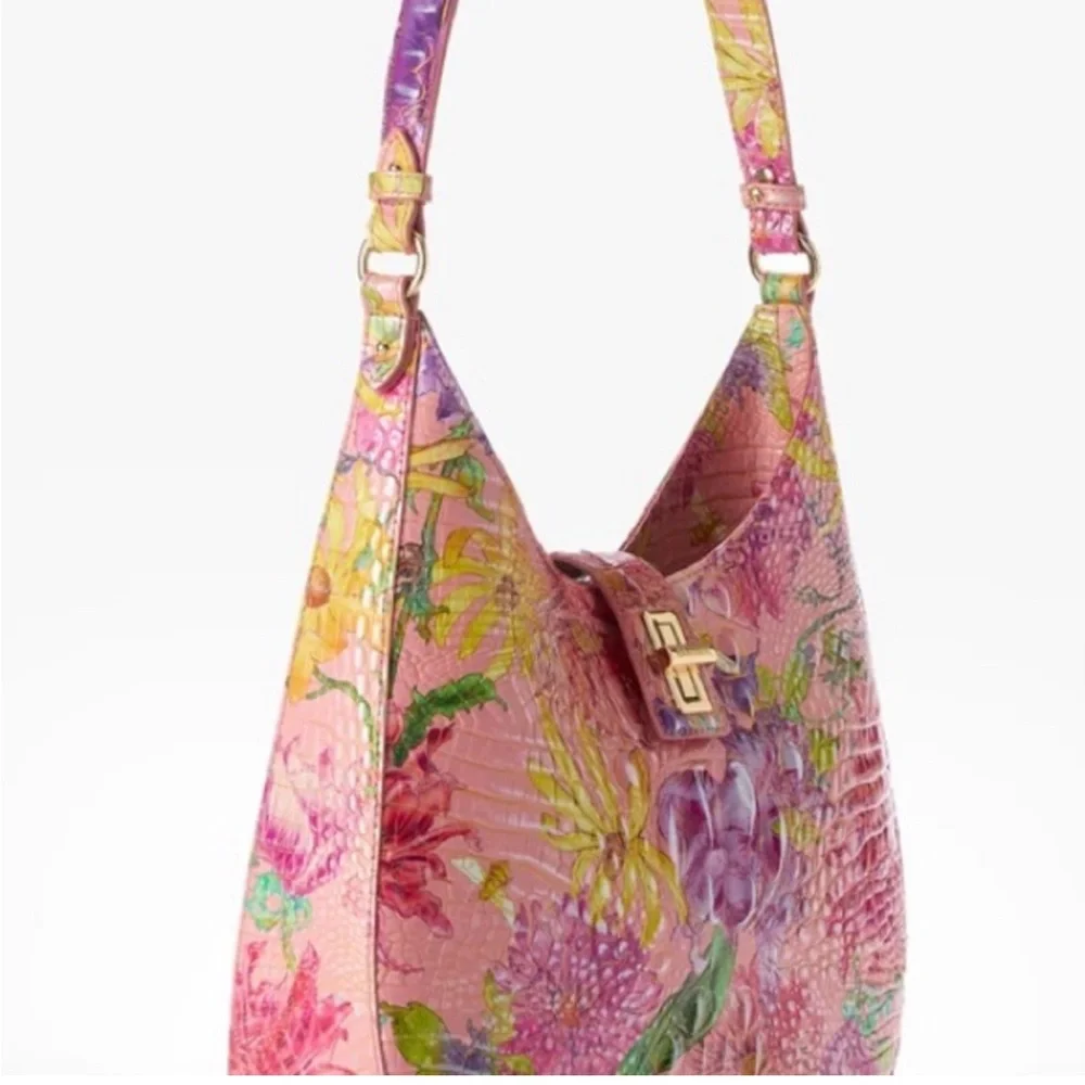 Brahmin Fallon Perennial Vibrant Pink and Purple Floral Shoulder Bag - Picture 3 of 7